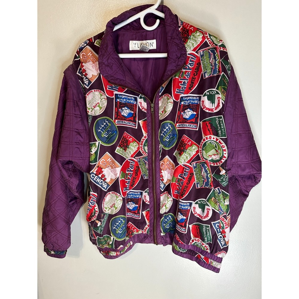 Lavon Silk Scarf Bomber Jacket Vest French Lautrec 100% Silk Purple XL